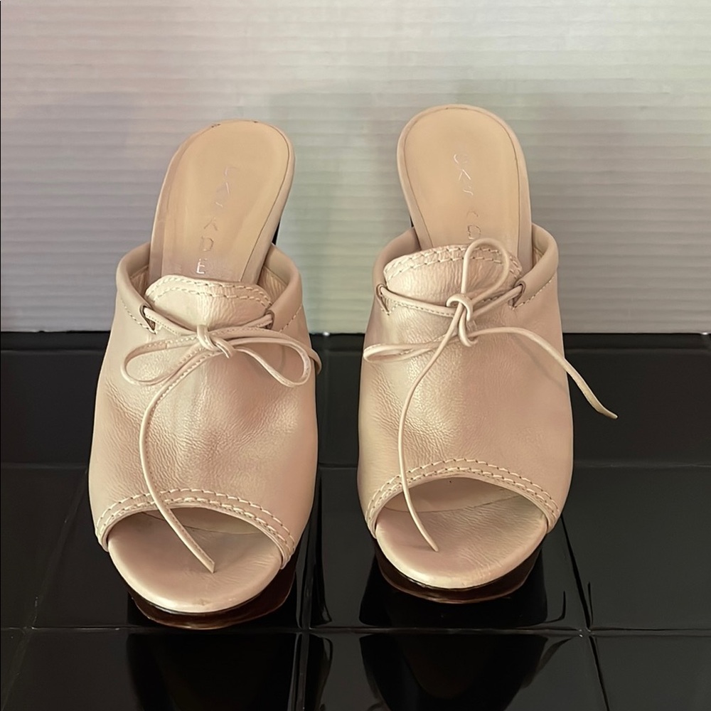 Casadei Beige Leather Platform Mule Sandals